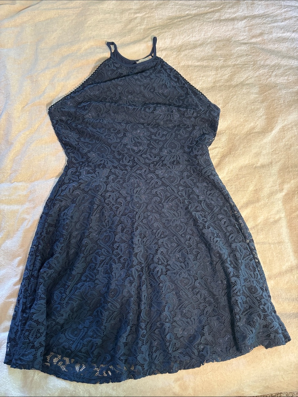 Altar'd State Navy Lace One-Shoulder Fit & Flare Dress